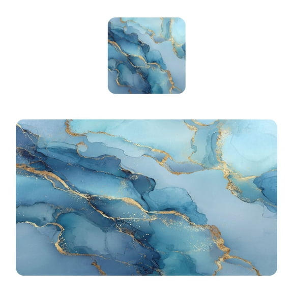 Square Leather Placemat Set One SizeX1 Heat-Resistant Washable Kitchen Table Decorations Light Blue Gold Marble Pattern