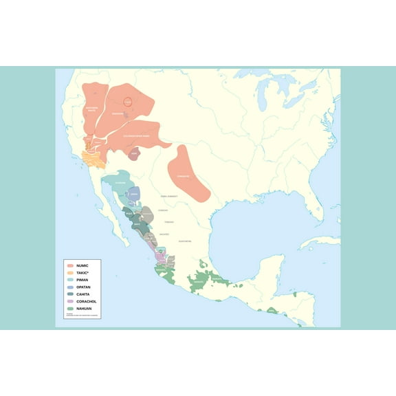 24x36 gallery poster, Map of Pre-contact distribution of Uto-Aztecan languages