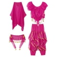 thumbnail image 3 of YONGHS Kids Girls Belly Dance Performance Cosplay Costume Crop Top with Pants Head Veil Set Hot Pink 3-5, 3 of 7