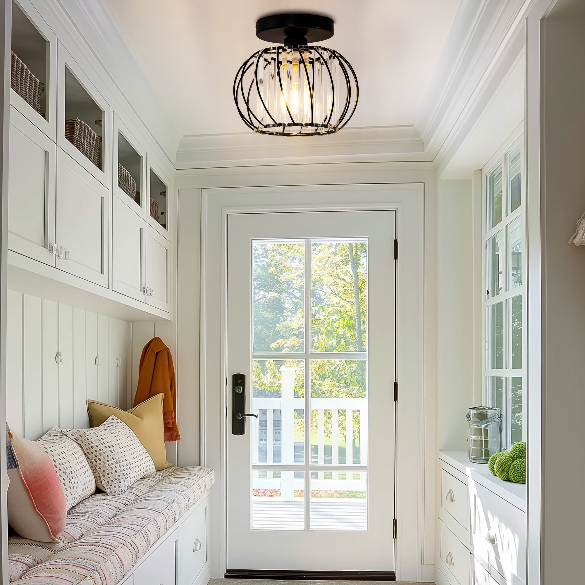 YANSUN 7.08 in 1 Light Black Modern Semi Flush Mount Ceiling Light for Bedroom Foyer Kitchen