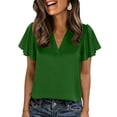 thumbnail image 4 of Frnrwgo Women's Fashion Loose Four-Way Stretch Short Sleeve V-Neck Ruffled Sleeve Solid Color Casual T-Shirt, 4 of 6