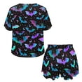 thumbnail image 5 of Jeiento Halloween Women's Short Sleeve Sleepwear Sets Soft Pajamas Lounge Set Loungewear Purple Bats Comfy Pjs Top Loose Fit Shorts Size S, 5 of 7