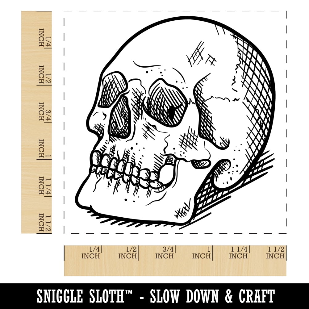 Realistic Human Skull Self-Inking Rubber Stamp Ink Stamper - Black Ink - Large 1-1/2 Inch