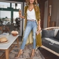 thumbnail image 2 of Long Coat Women Cardigan Coat Lapel Long Sleeve Open Front Golden Velvet Fabric Jacket Solid Color Mid-length Outerwear, 2 of 7
