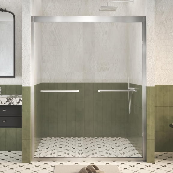Kaisneo Silver Tempered Framed 54 in x 72 in 0.25 in Thick Shower Door