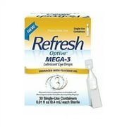 Refresh Optive Mega-3 Lubricant Eye Drops Non-Preserved Tears, 30 Single-Use Containers, 0.01 Oz (0.4 Ml), 4-Pack