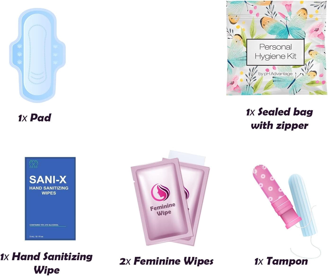 Butterfly Style Menstrual Kit All-in-One 60 Pack | Convenience on The Go | Period Kit Pack for Travelling, Tweens & Teenagers or just When You’re Out | Individually Wrapped Feminine Hygiene Product