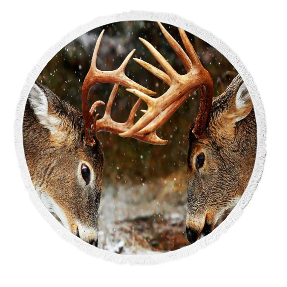ZKGK Deer Round Beach Towel Beach Mats Beach Shawl Beach Blanket with Tassels Beach Throw Towel Yoga Mat