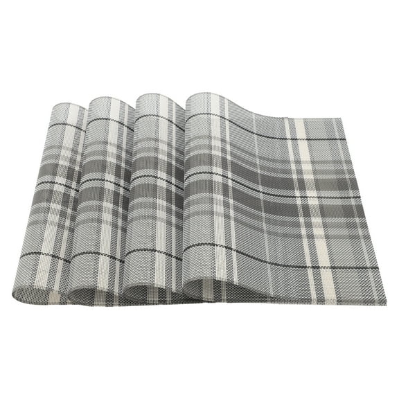 Unique Bargains 4 Pcs Grid Pattern Placemats PET Place Mats for Kitchen Dining Table Washable Table Mats Deep Gray