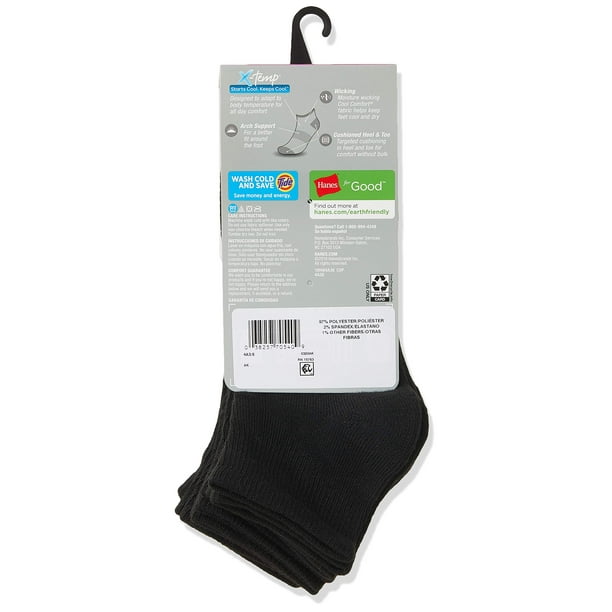 Hanes Womens Cool Comfort Sport 6-Pack Ankle Socks, 5-9, Black