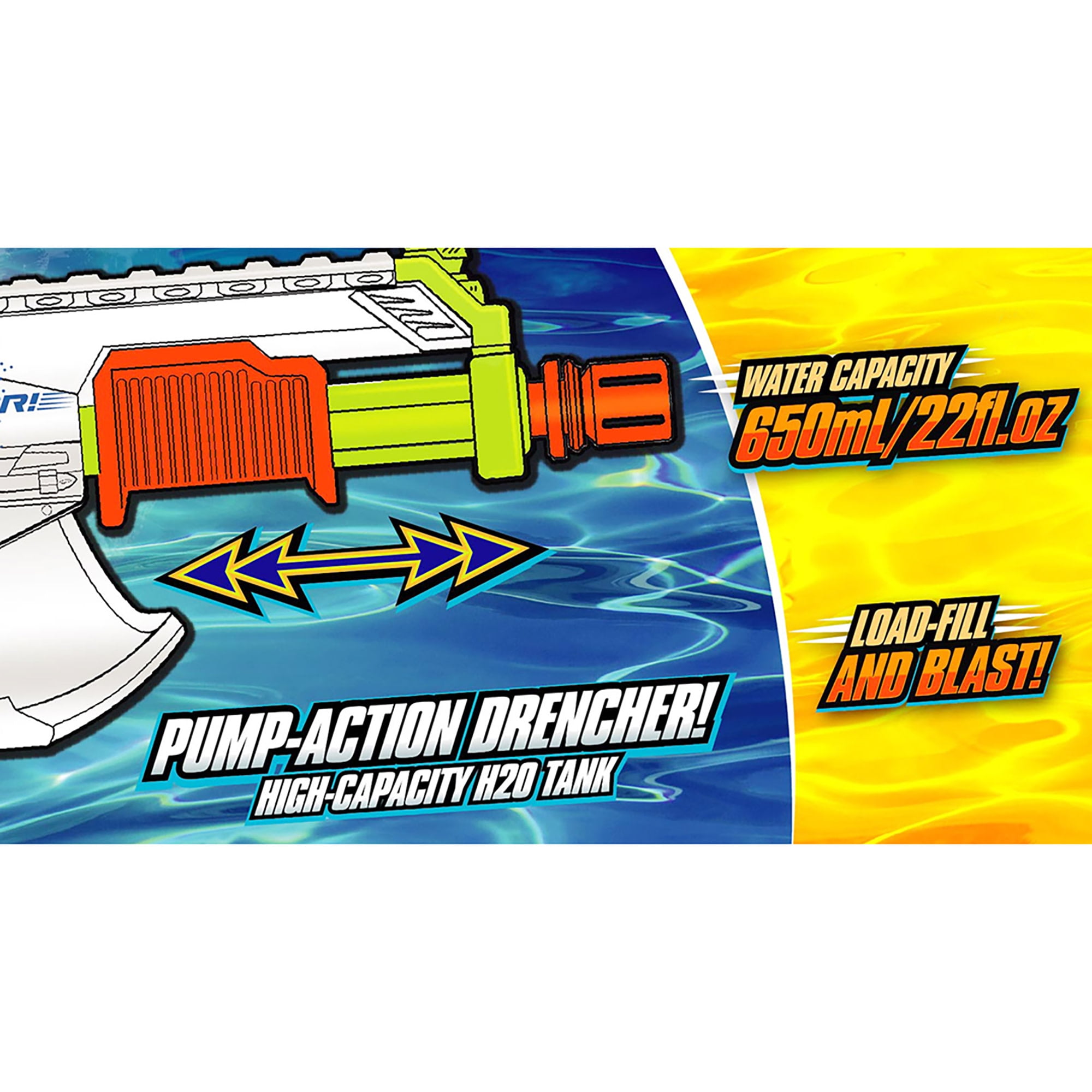 Lanard: Water Blaster - Saturator - Green-White-Orange, 20" Pump Action Drencher Toy, Splash & Spray Water Up To 27ft, 22oz Tank, Outdoor Play Kids 4+