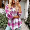 thumbnail image 2 of Long Sleeve Plaid Coat Lapel Button Down Simple Stylish Women Casual Coat for Daily Life Shopping Vacation Dating Pink M, 2 of 6