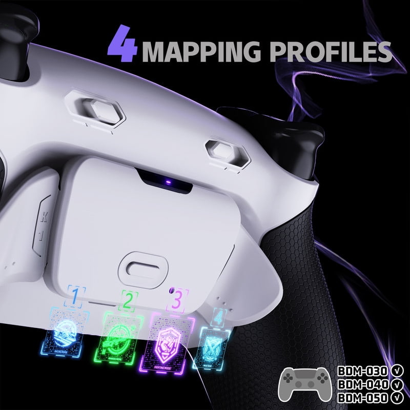 eXtremeRate RISE Plus MAX Back Paddles Kit with Clicky Trigger Stops & Rubberized Grip for PS5 Controller BDM-030 040 050, White Remappable Back Buttons Kit for PS5 Controller - White Black