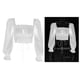 thumbnail image 3 of Retro Crop Tops Puff manga Lolita corsé cinturo vendaje camiseta pulóveres manga larga Boho para primavera viaje graduación Cosplay mujer blanco Yinane Tops cortos Puff Sheeve, 3 of 5