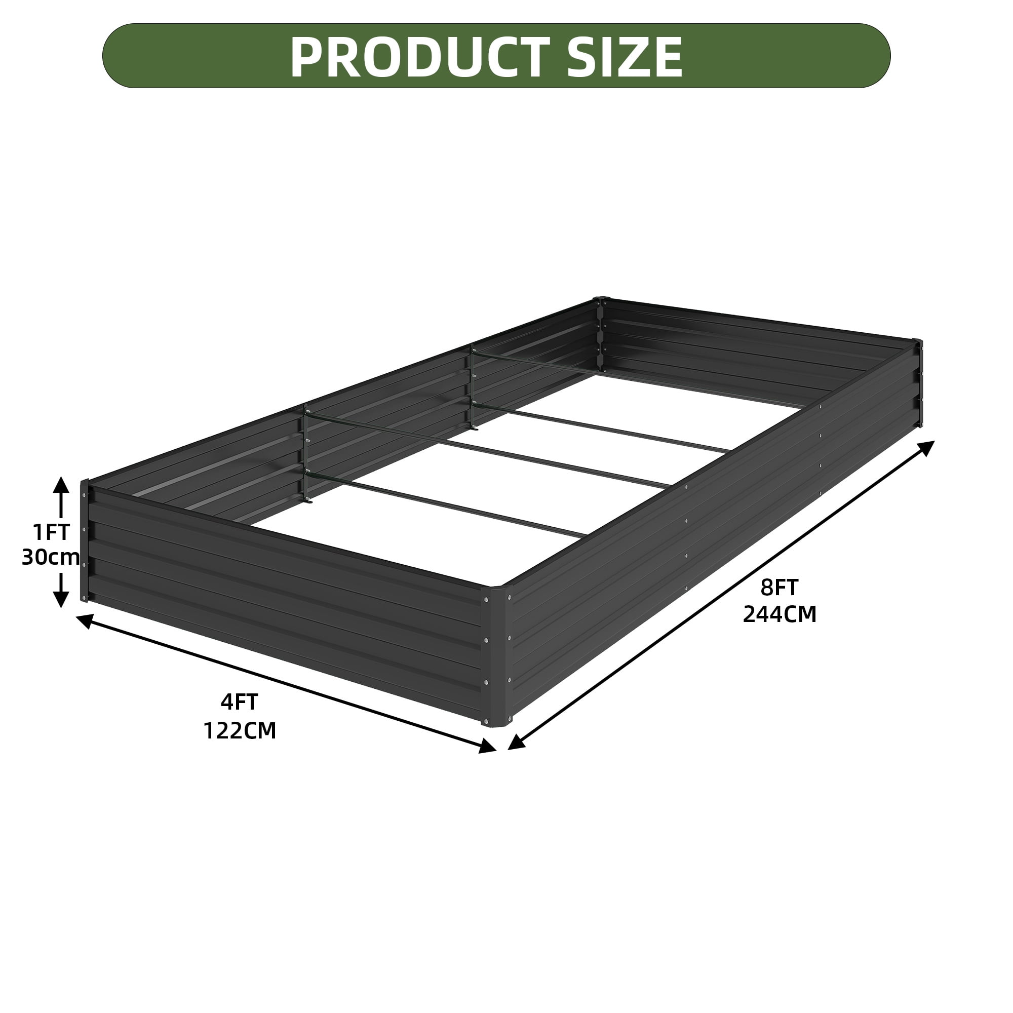 Uforic 2PCS 8X4X1FT Galvanized Metal Raised Garden Bed Kit with Safety Rubber & Gardening Gloves, Outdoor Large Planter Box for Vegetables Flowers Herbs Fruits, Black