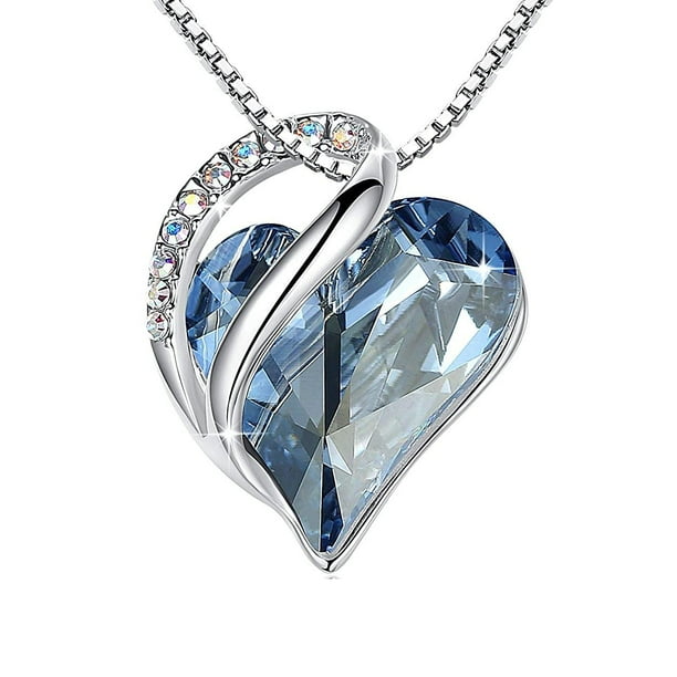 Lovefir Lovefir 925 Sterling Silver 18 March Birthstone Necklace Love Heart Shaped Pendant Necklaces Made With Blue Crystal Jewelry Gift For Mother Walmart Com Walmart Com