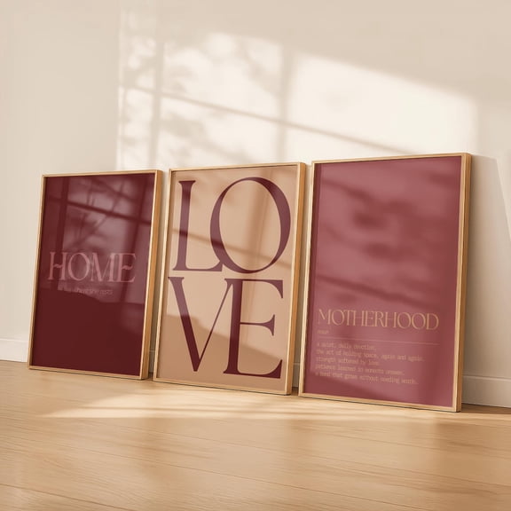 Motherhood Wall Art Modern Typography Burgundy Neutral Wall Art Bedroom Living Room Decor Set 3 Unframed Paper Print 8x12