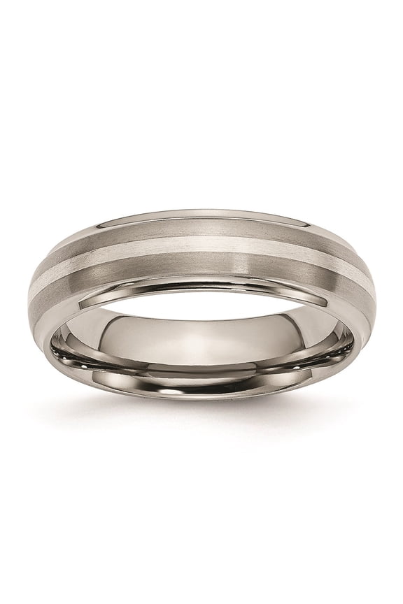 Two-Tone Titanium Ring Band Wedding Sterling Silver Ridged