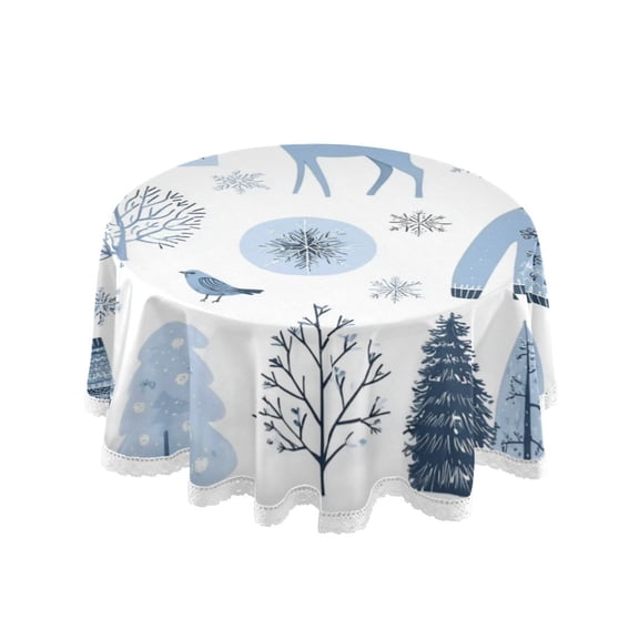 60 inch Round Tablecloth Washable Polyester Table Cloth Excellent wrinkle resistance Applicable to Dining Kitchen Party Holiday Party Winter Scrapbook Collection