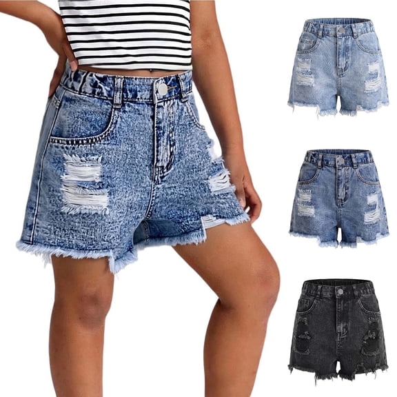 Girls Ripped Jeans High Waisted Y2k Jean Shorts Trendy Shorts Jean Shorts for Girls, Size 5-14