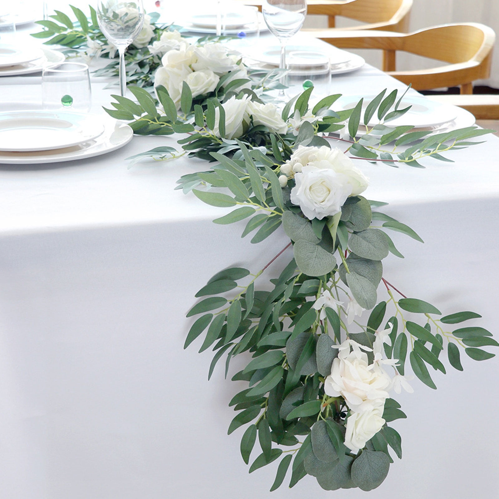 殿堂 19.7FT Flower White with Garland Leaf Willow and Eucalyptus ワンピース