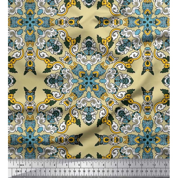 Soimoi Velvet Fabric Tiles Moroccan Print Sewing Fabric Yard 58 Inch Wide