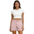 thumbnail image 5 of DORKASM Shorts for Women Bermuda Trendy Casual Summer High Waisted Wide Leg Shorts Ribbed Elastic Waist Comfy Beach Linen Shorts with Pockets Pink L, 5 of 5