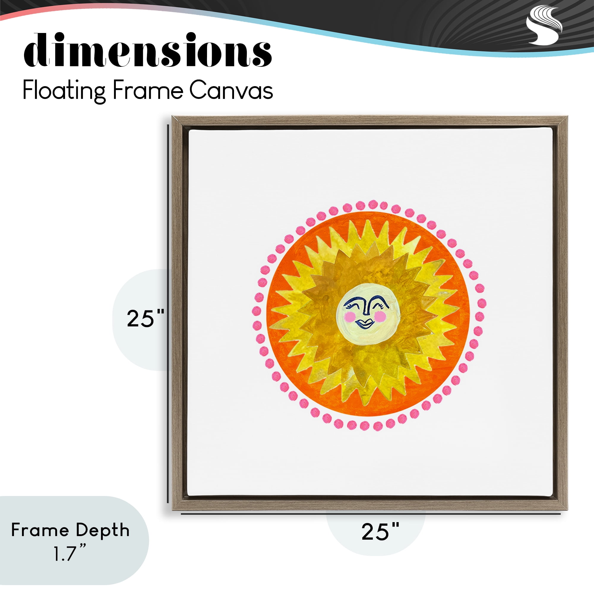 Stupell Industries Yellow & Orange Smiling Sun Brown Framed Floater Canvas Wall Art, design by Katherine Herrell Studio