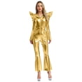 thumbnail image 1 of Moggemol Womens 70s Rave Outfits Shiny Metallic Bell Bottom Alien Jumpsuit Gold XXL, 1 of 4