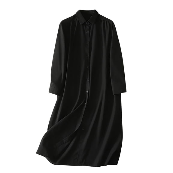 Xdegoge Long Sleeve Button Down Shirts for Women Cotton Linen Maxi Tunics Tops Casual Lapel Collar Blouses Oversized Fit Fall Spring Dress Flowy Office Everyday Wear