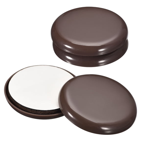 Uxcell Furniture Sliders, 4Pcs 1.97" Plastic Self-adhesive Round Sliding Pads, Chair Glides for Carpeted Floors Brown