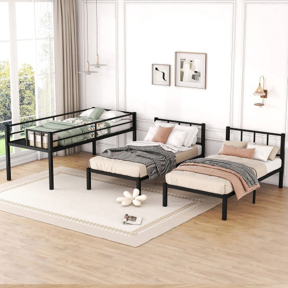 Triple Bunk Bed,Twin over Twin over Twin Bunk Bed for Kids,Metal Triple Bed with Full-Length Guardrail and Ladder,Separates Into 3 Twin Beds,Noise Reduced Structure,Black