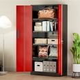 thumbnail image 2 of SUNCROWN Metal Storage Cabinet with Lock, Tall Steel Cabinets with 2 Doors and 4 Adjustable Shelves,Lockable Steel Storage for Home Office, Garage, Warehouse (Black Red), 2 of 8
