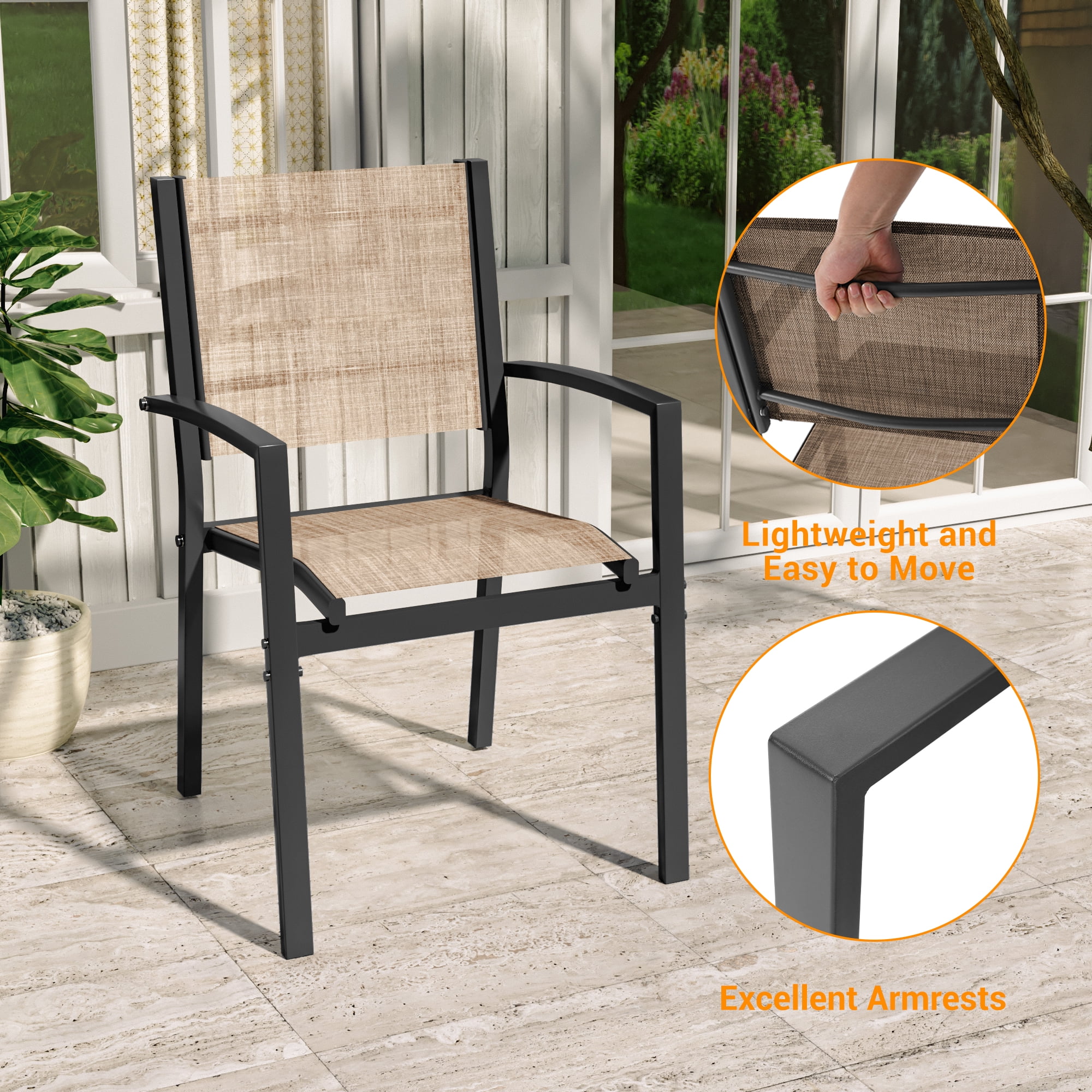 ACEGOSES Outdoor Patio Dining Chairs Set of 4, Stackable Textilene Chairs for Garden, Porch and Poolside, Taupe