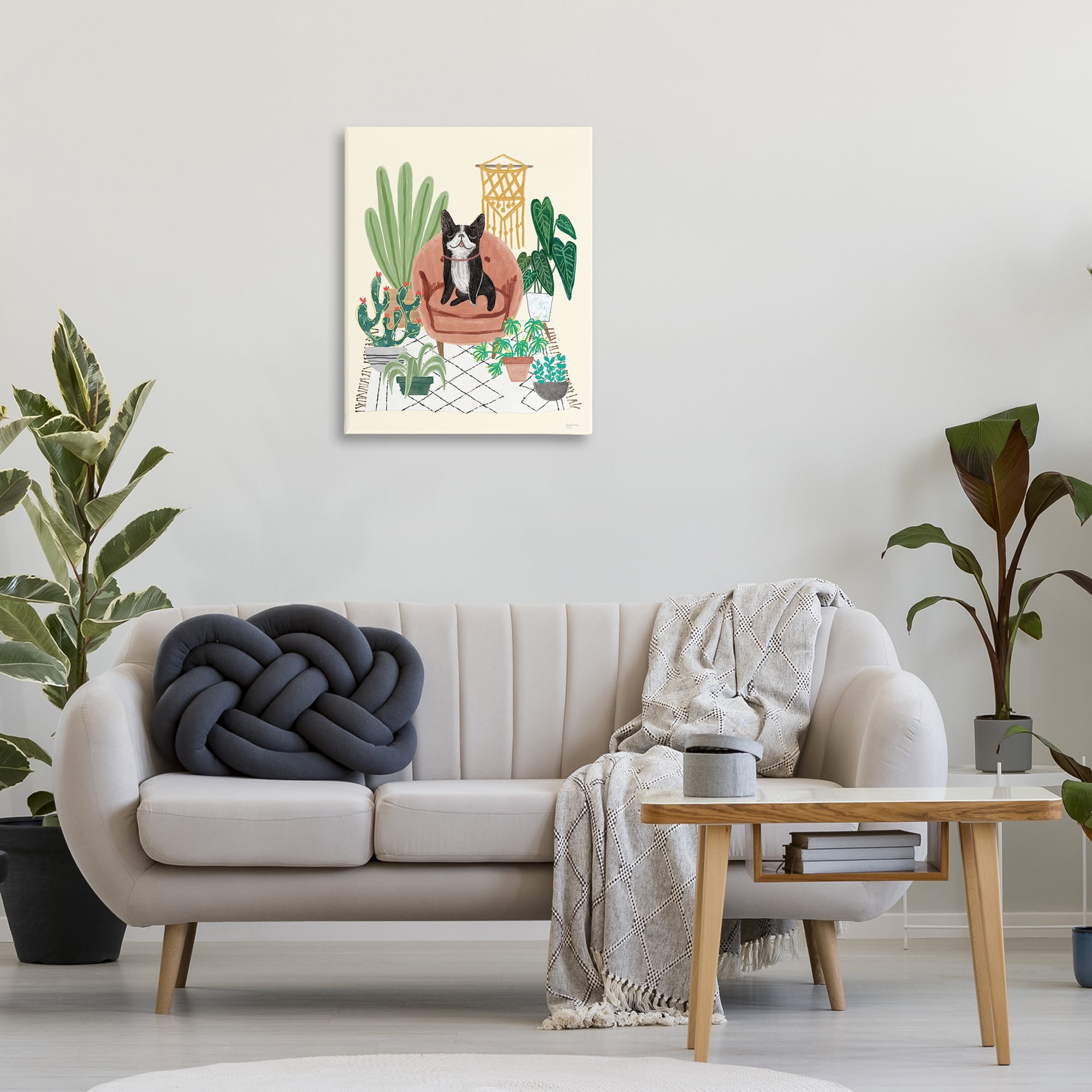 Stupell Industries French Bulldog & Plants Animals & Insects Painting Gallery Wrapped Canvas Art Print Wall Art, 24 x 30