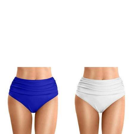 Wijhcboe 2 Pack Women Plus Size High Waist Bikini Bottoms Swim Briefs Beach Shorts Ruched Bottom High Cut Swim Bottom Full Coverage Swimsuit Bottom Sports Yoga Shorts Jr Swimsuits for Teen Girls Wom