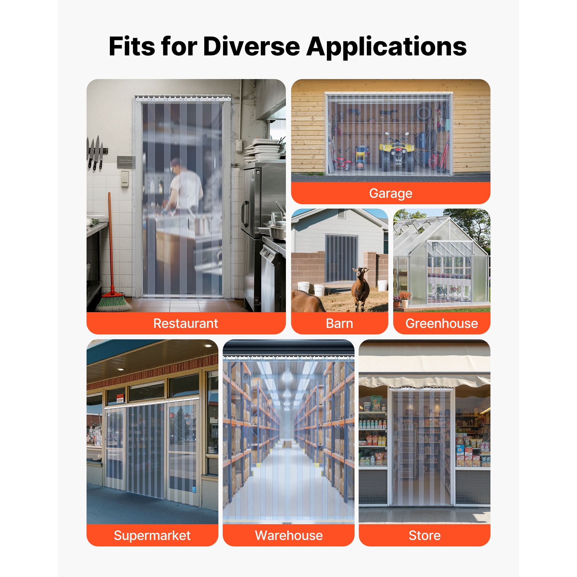 KFFKFF Clear PVC Strip Curtain, 96 in H x 60 in W x 0.08 in Thick, 10 PCS Plastic Door Strips for Freezers, Warehouses, and Garage Entrances