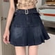 thumbnail image 2 of Falda mini vaquera con corte en A para mujer: plisada, cintura elástica, tallas S-XXL, ideal para salidas informales en verano, lavable a máquina, 2 of 5
