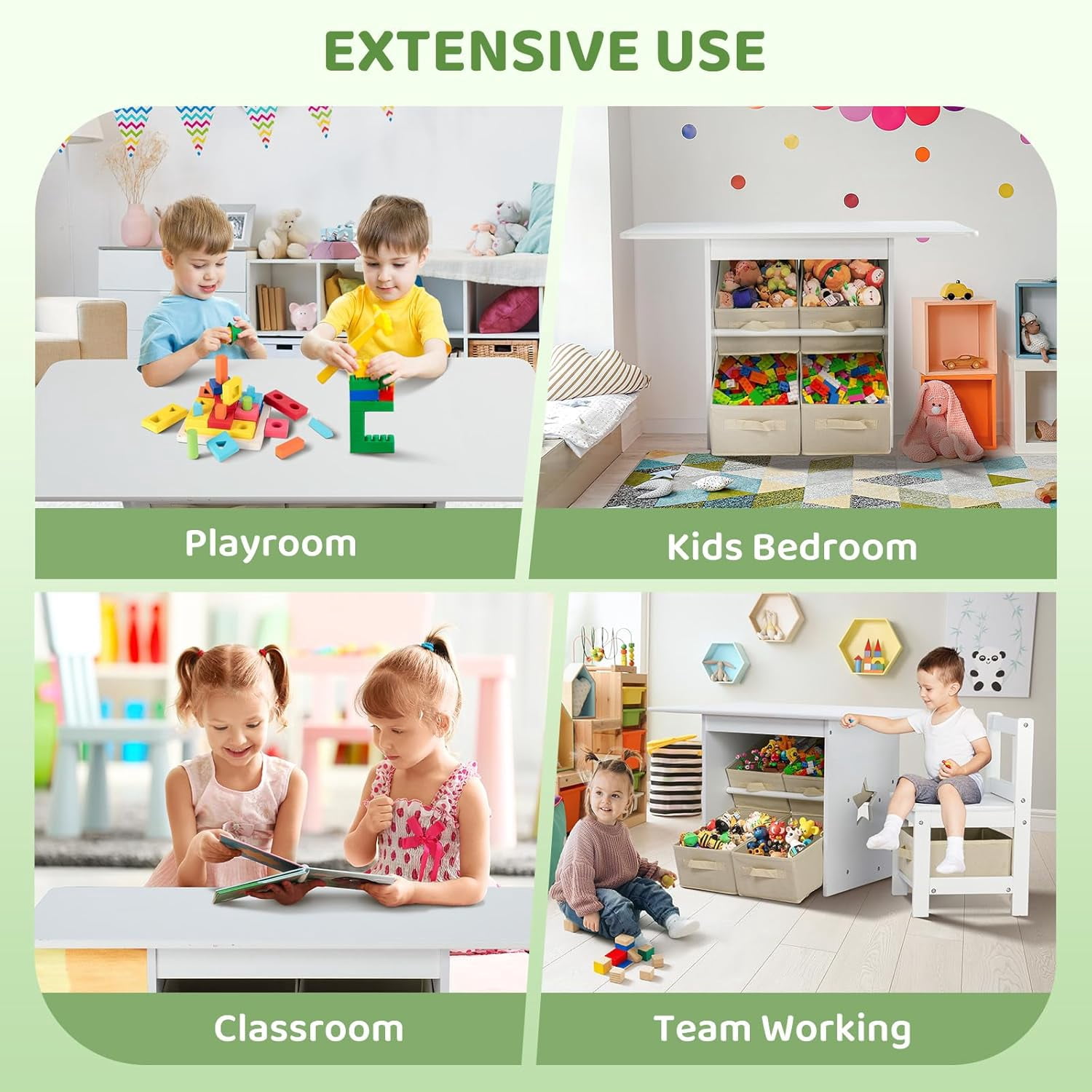 JOYMOR Kids Table and Chairs with Storage, 6 Drawers Toddlers Table and Chair Set- Ideal for 3-8 Years Old, Kids Activity Table for Art Crafts and Study, European Grade Wooden Table for Kids (White)