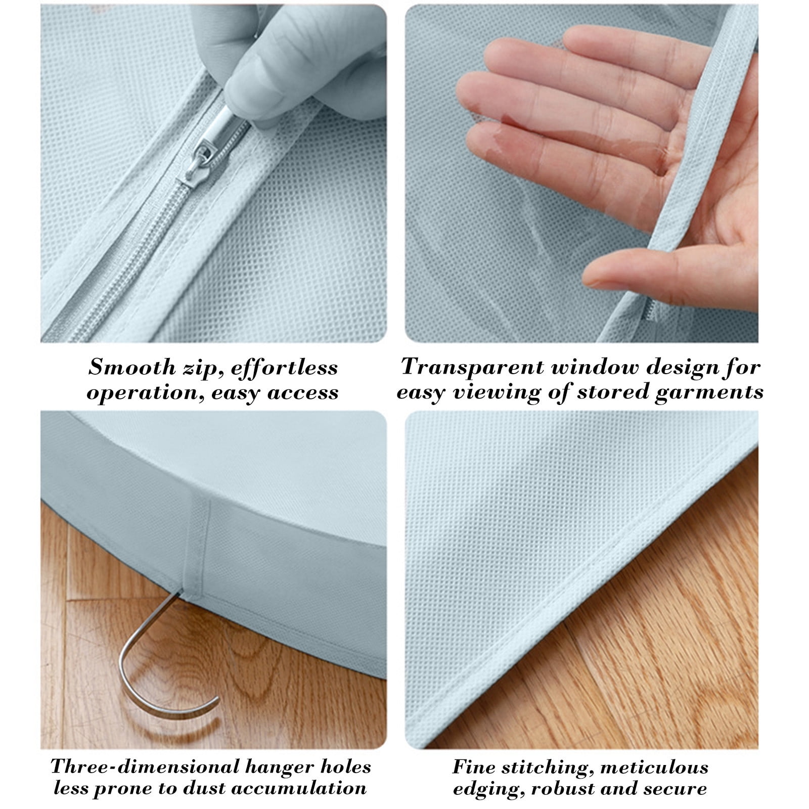 Weloille Garment Bag for Travel and Storage with Transparent Window, Foldable Waterproof Paper Material, for Hanging Clothes Coats Jackets Shirts, Gray Pink Blue