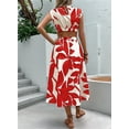 thumbnail image 2 of Women'S Summer Dress Floral Print Cutout Batwing Sleeve Round Neck A-Line High Waist Midi Dress Red XL, 2 of 5