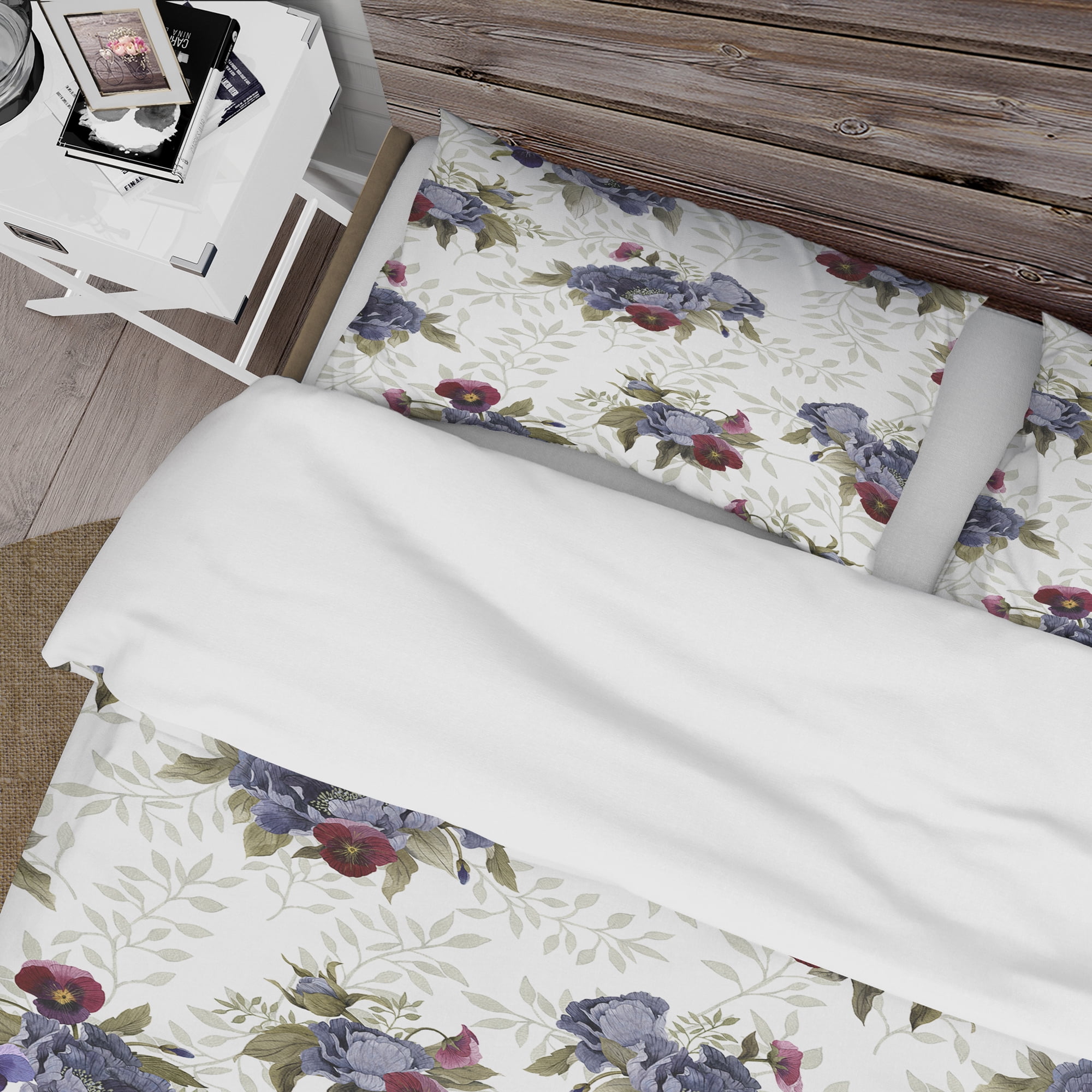Designart 'Red Peonies and Pansies Flowers' Floral Duvet Cover Set