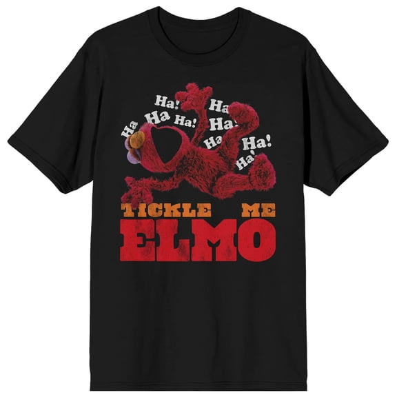 Sesame Street Tickle Me Elmo Adult Black Crew Neck Short Sleeve T-shirt-Small