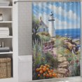 thumbnail image 3 of Lighthouse Sunrise Coast Scenery Pale Blue Tan Shower Curtain for Bathroom with 12Hooks, Polyester Fabric Thick Shower Curtain Washable Waterproof Curtain, 3 of 8