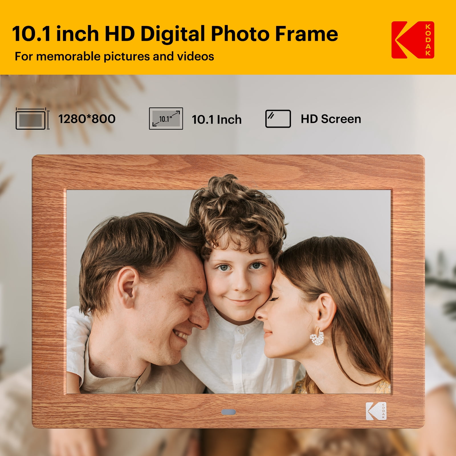 Kodak, 10.1 Inch Wood Digital Photo Frame, Brown with Auto-Rotate