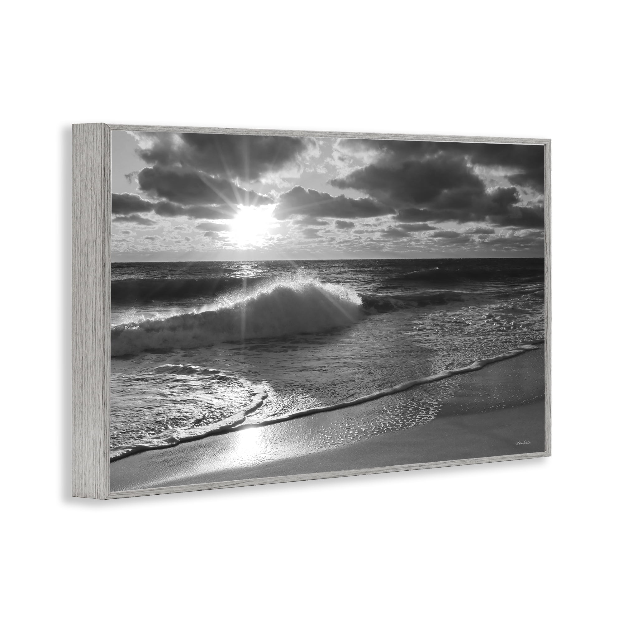 Stupell Industries Sunset Crashing Wave Landscape Photography Gray Framed Art Print Wall Art, 24 x 16