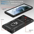 thumbnail image 4 of Design for Samsung Galaxy S25 Ultra Heavy Duty Case with Camera Lens Sliding Cover Ring Holder Kickstand - Shockproof Heavy Duty Armor Military Grade Bumper Protective Case for Women Men, Black+Black, 4 of 11