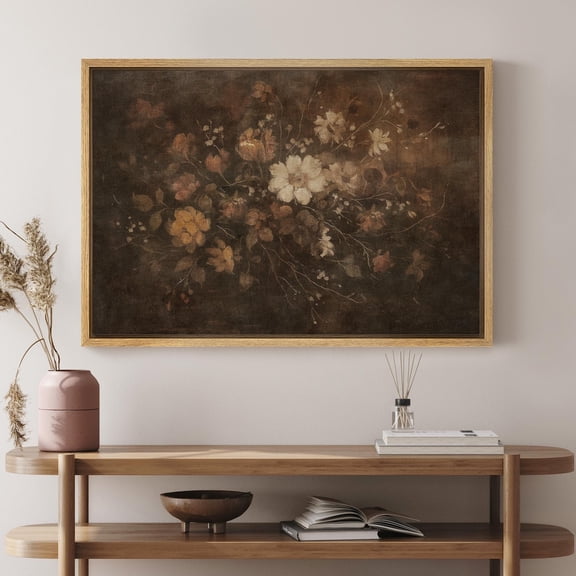 Vintage Floral Still Life Wall Art Dark Moody Flower Bouquet Canvas Print Antique Bedroom Decor
