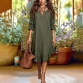 thumbnail image 6 of Zpzdpjkx Women's Notched V Neck 3/4 Sleeve Cotton Linen Midi Dress Loose Fit Irregular Ruffle Hem Casual Summer Dresses for Women, 6 of 7