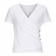 thumbnail image 6 of Ltctricy Summer Tops for women trendy eyelet embroidered crossover v neck side button ruched slim t shirts going out blouses, 6 of 6